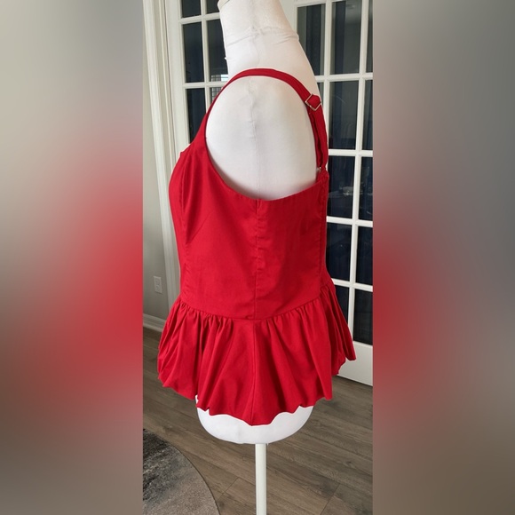 Abercrombie & Fitch Red Poplin Bubble Hem Peplum Top - Size L - Picture 11 of 16